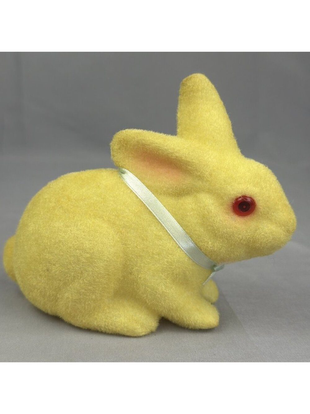 Vintage Yellow Flocked Easter Bunny Rabbit Coin Bank Figurine